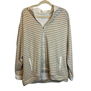 Quacker Factory Sweatshirt Women's Size XL Stripes Cream‎ White Rhinestone
